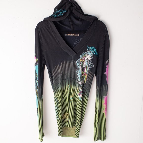 Ed Hardy Dresses & Skirts - Ed Hardy Christian Audigier Life is Beauty Long Sleeve Bedazzled Dress S